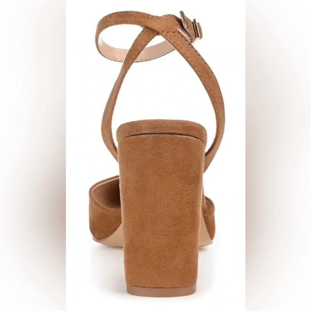 Journee Collection Womens Tyyra Tan Ankle Strap‎ Slingback Heels Shoes Size 8.5